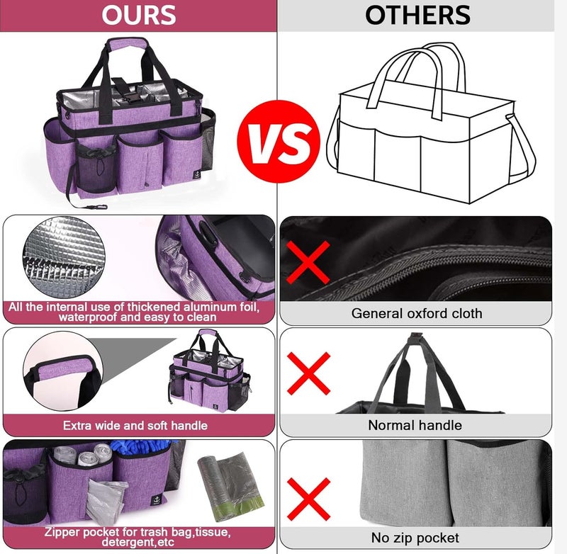 Timoxi Large Cleaning Caddy Bag Built-in Sturdy Support Board, Cleaning Organizer with Detachable Divider, Cleaning Supply Tote with Adjustable Shoulder Strap&Waist Belt for Cleaners & Housekeeper - Image 3